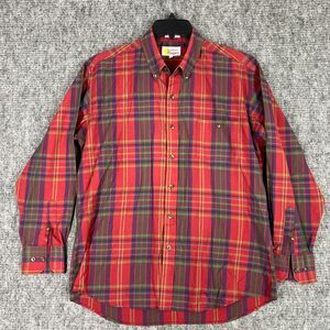 SOUTHERN CLASSICS SHIRT MENS LARGE RED PLAID BUTTON-FRONT LONG-SLEEVE TOP